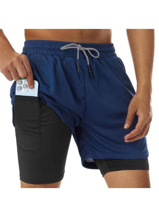 ناكسوس شورتات رياضية للرجال، شورتات رياضية للجري للرجال، شورتات رياضية برباط للرجال، شورتات رياضية فضفاضة بطبقتين وأربعة جيوب - Image 2